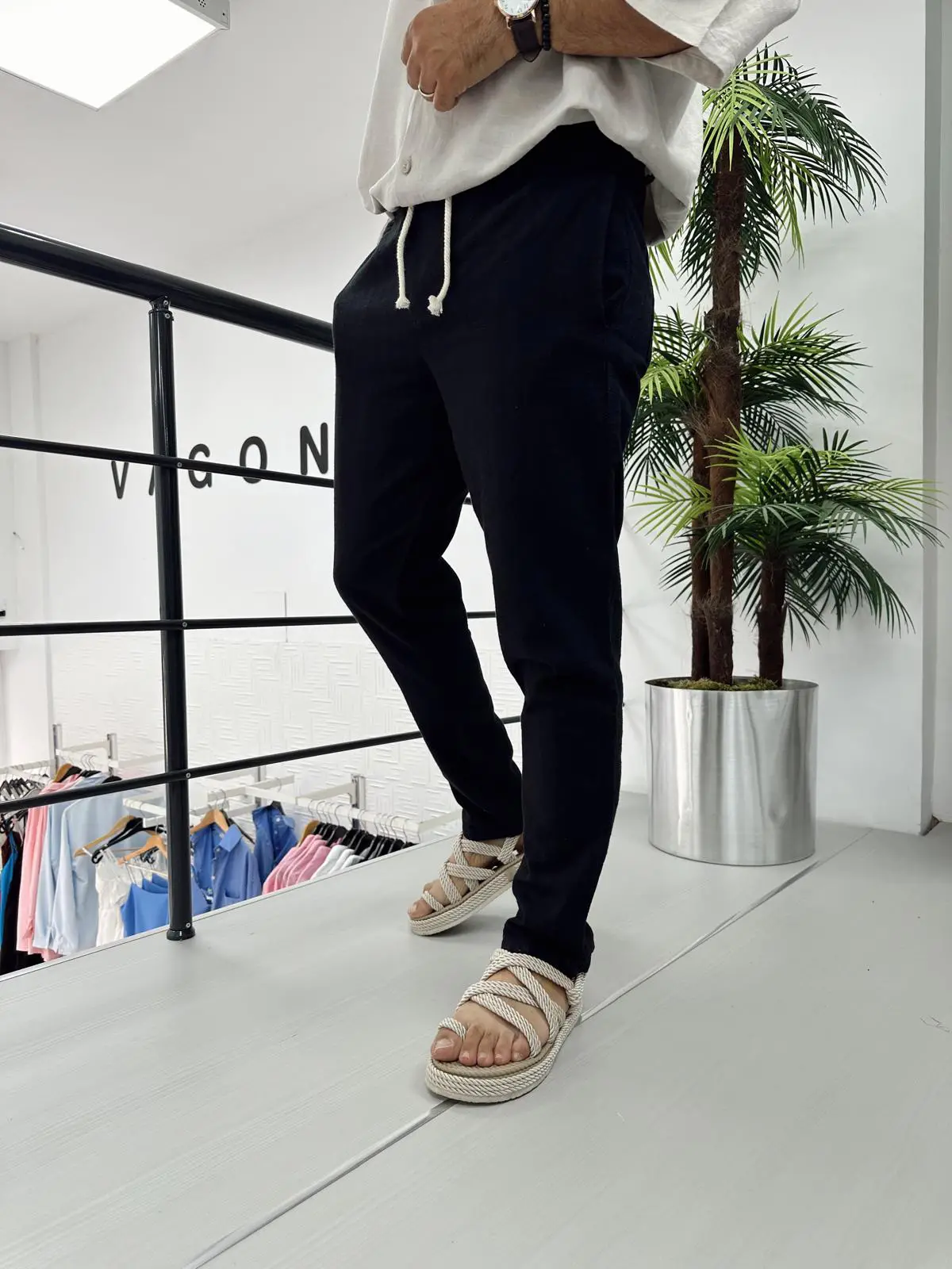 Hasır İpli Keten Pantolon