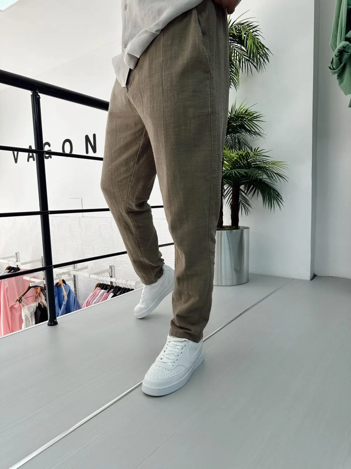 Bel Büzgülü Keten Pantolon