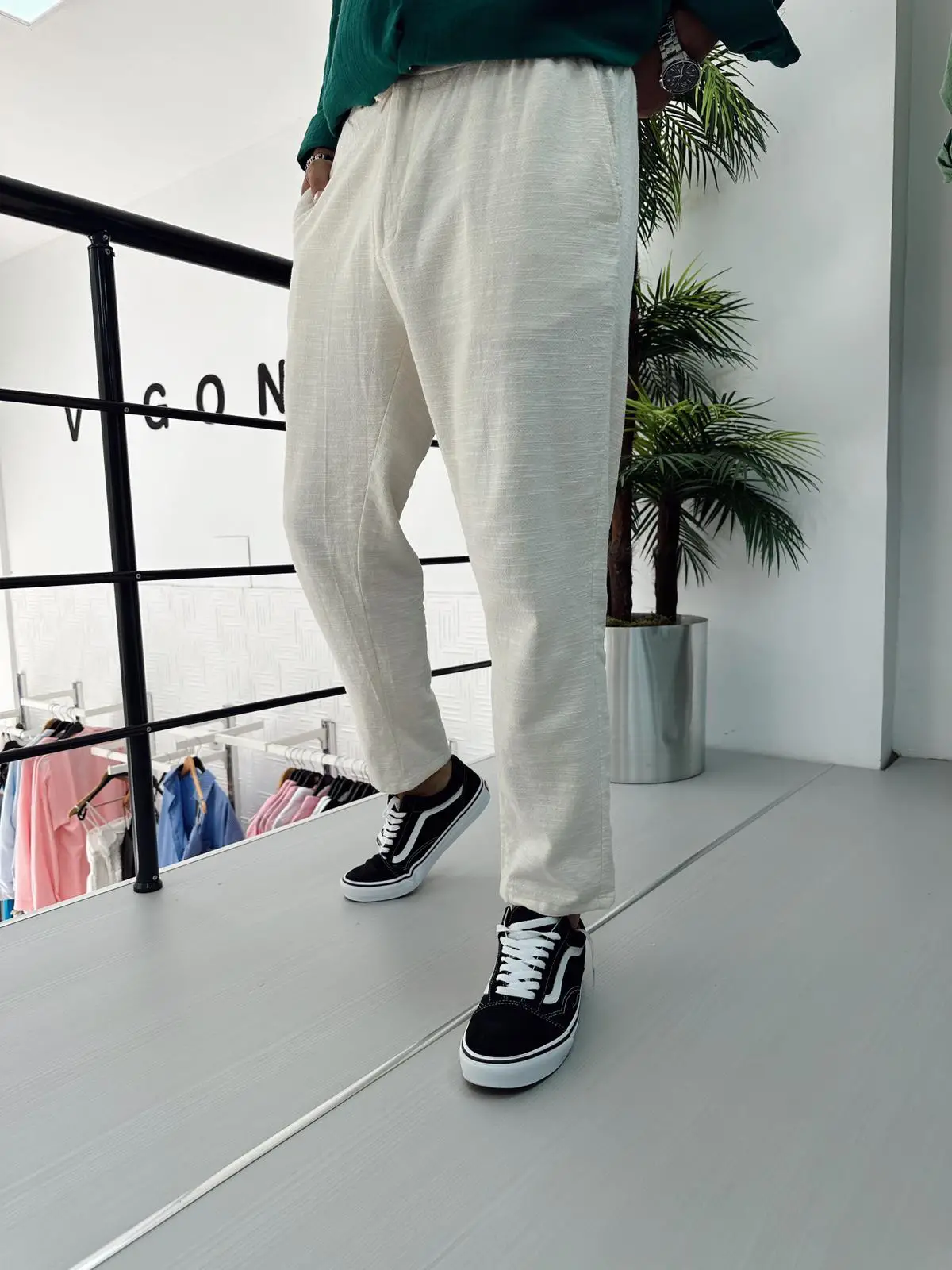 Bel Büzgülü Keten Pantolon