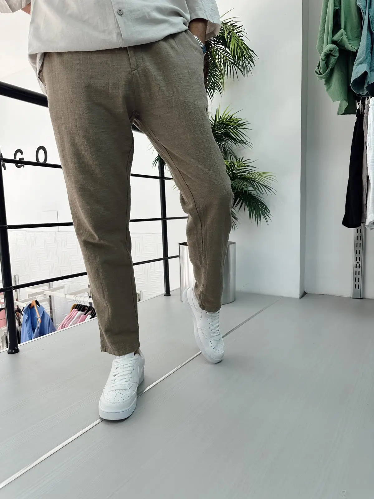 Bel Büzgülü Keten Pantolon