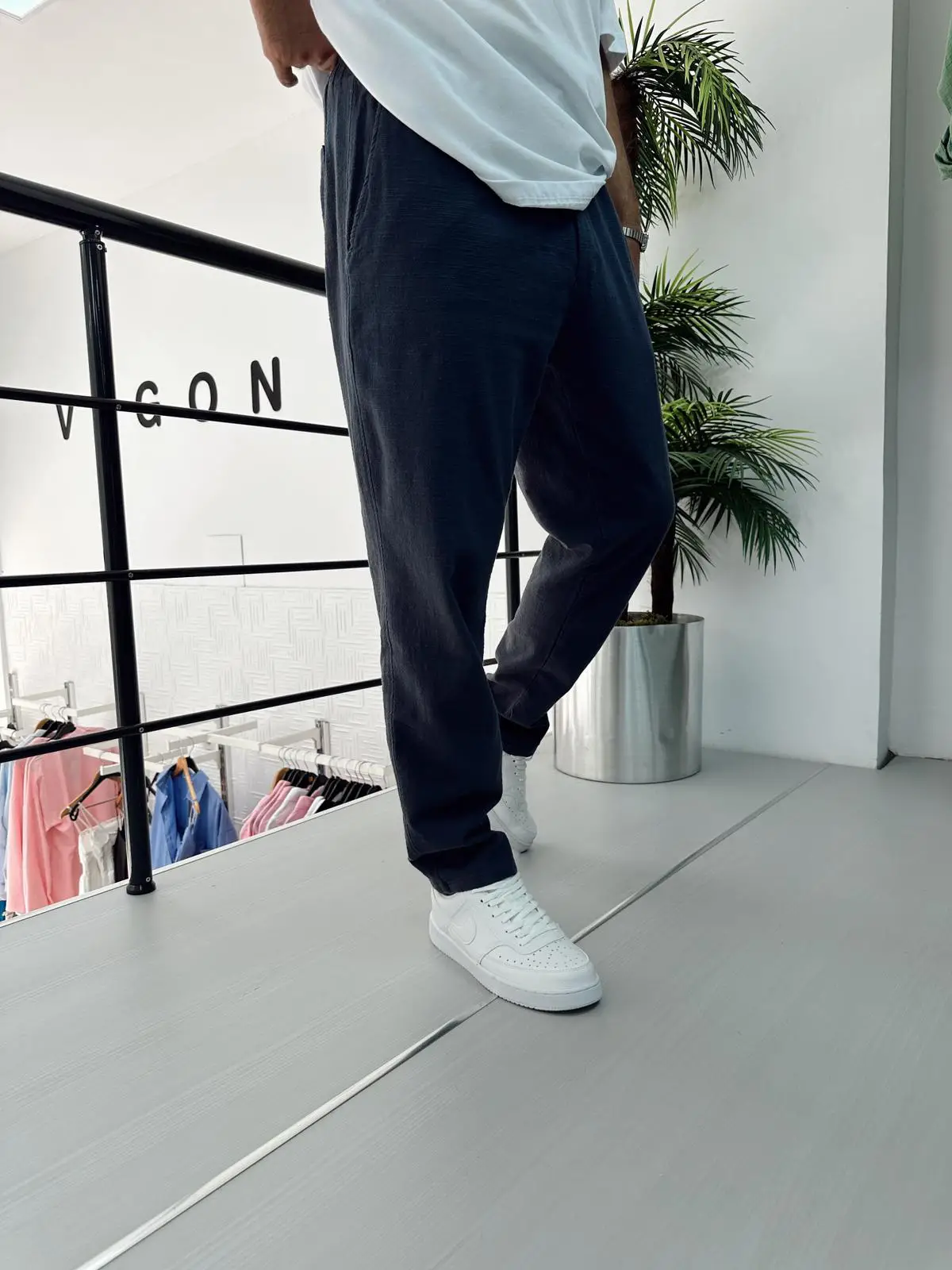 Bel Büzgülü Keten Pantolon