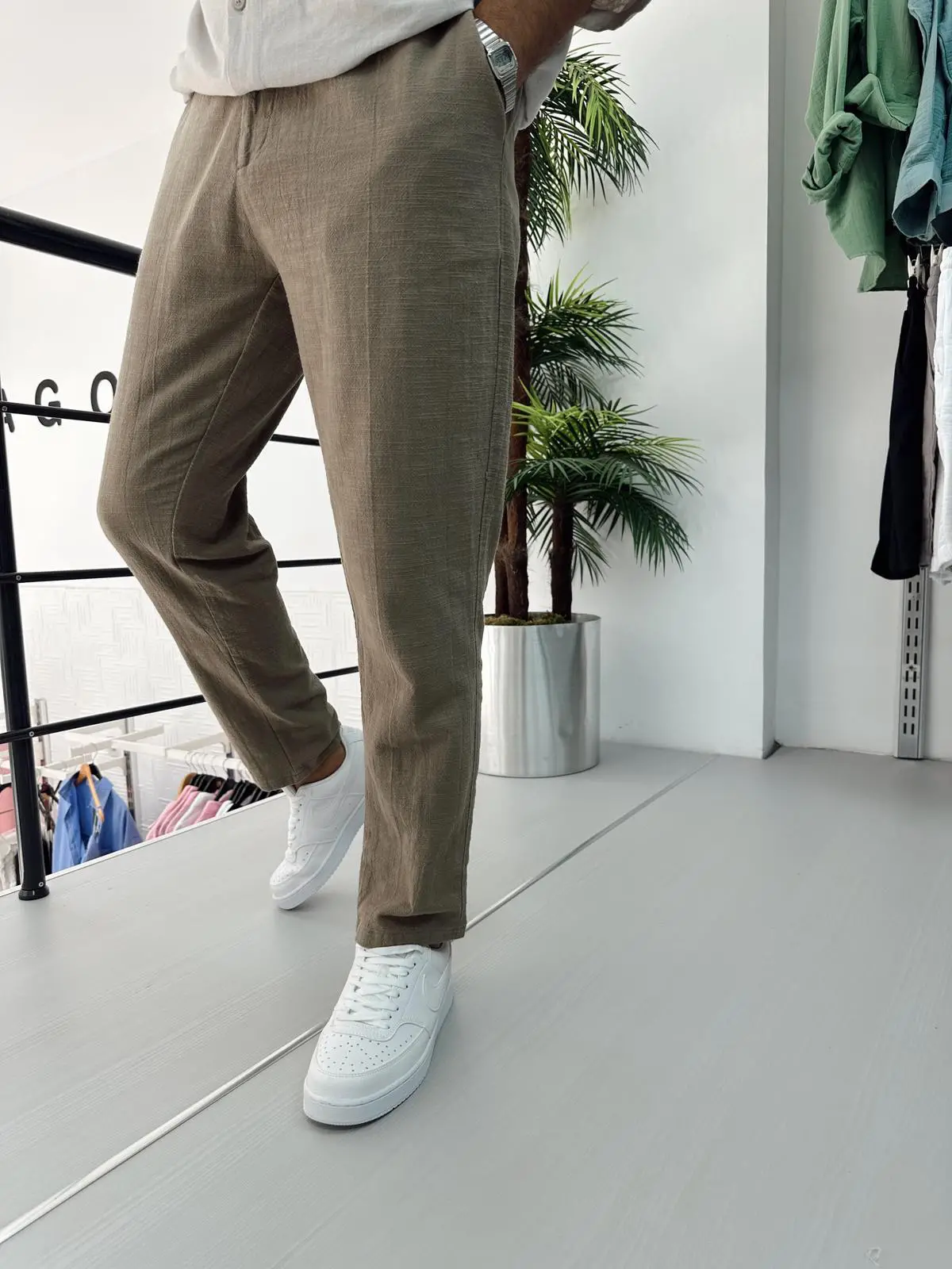 Bel Büzgülü Keten Pantolon