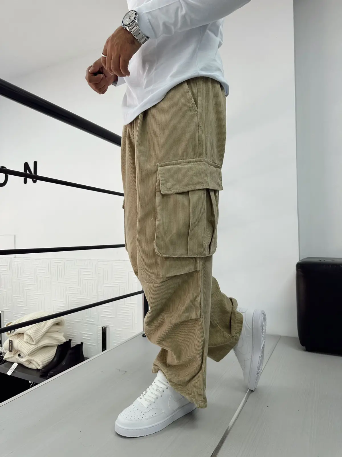 Kargo Cep Kadife Baggy Pantolon