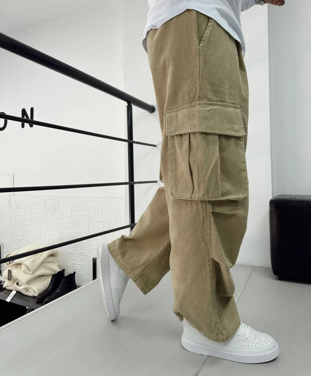 Kargo Cep Kadife Baggy Pantolon