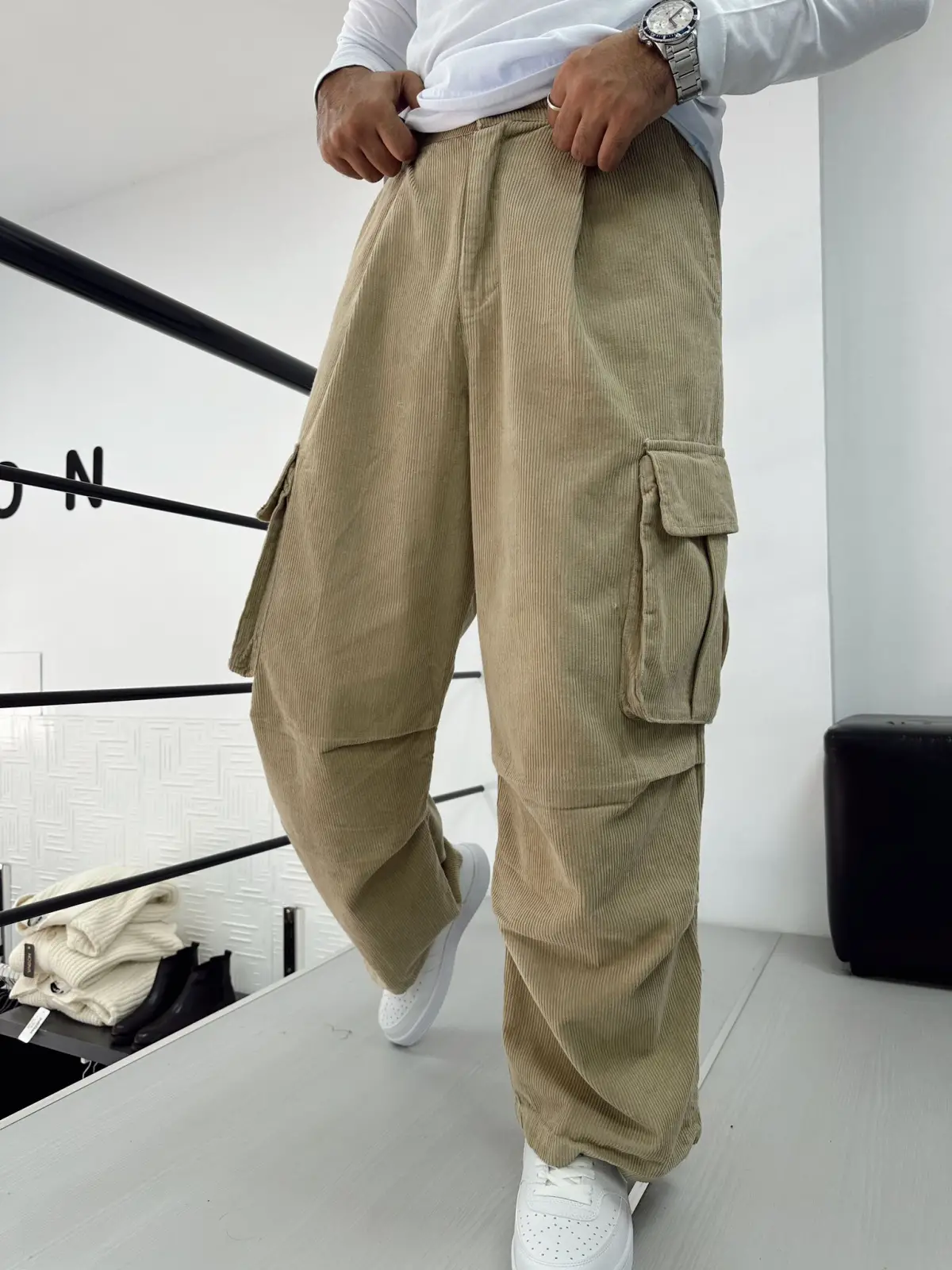 Kargo Cep Kadife Baggy Pantolon