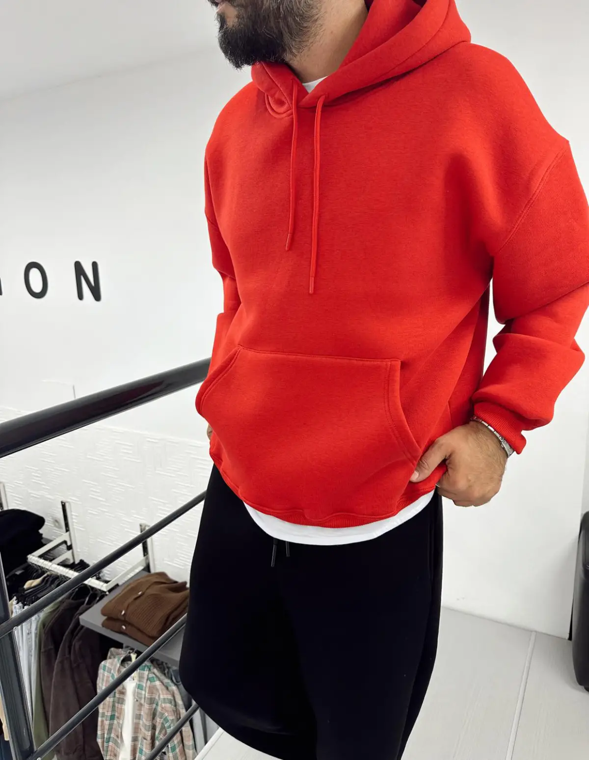 Şardonlu Oversize Kapşonlu Sweat