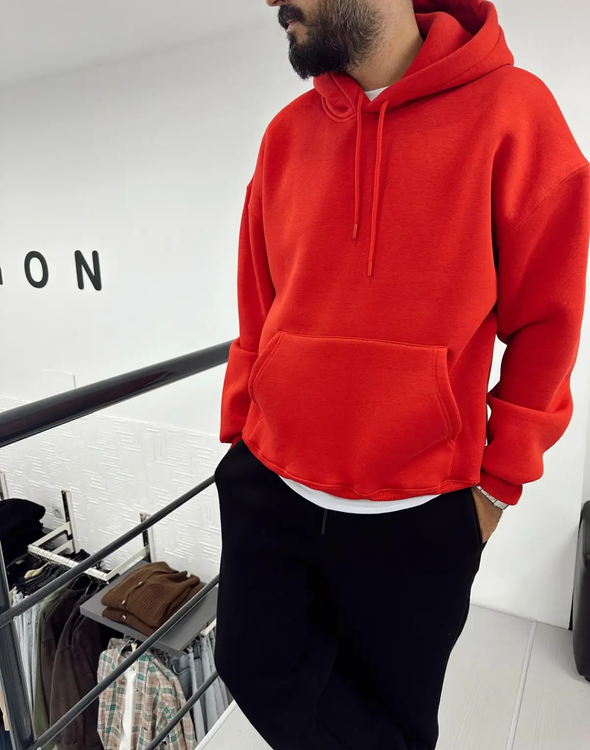 Şardonlu Oversize Kapşonlu Sweat
