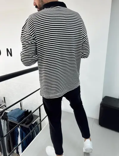 Yakalı Çizgili Sweat