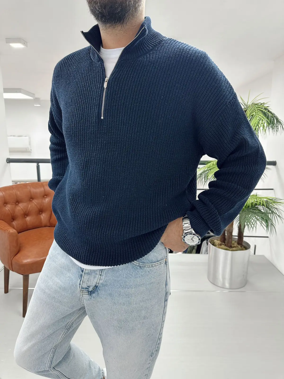 Yaka Fermuar Triko Kazak