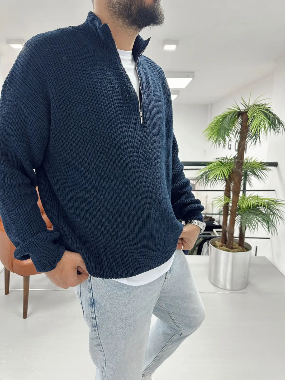 Yaka Fermuar Triko Kazak