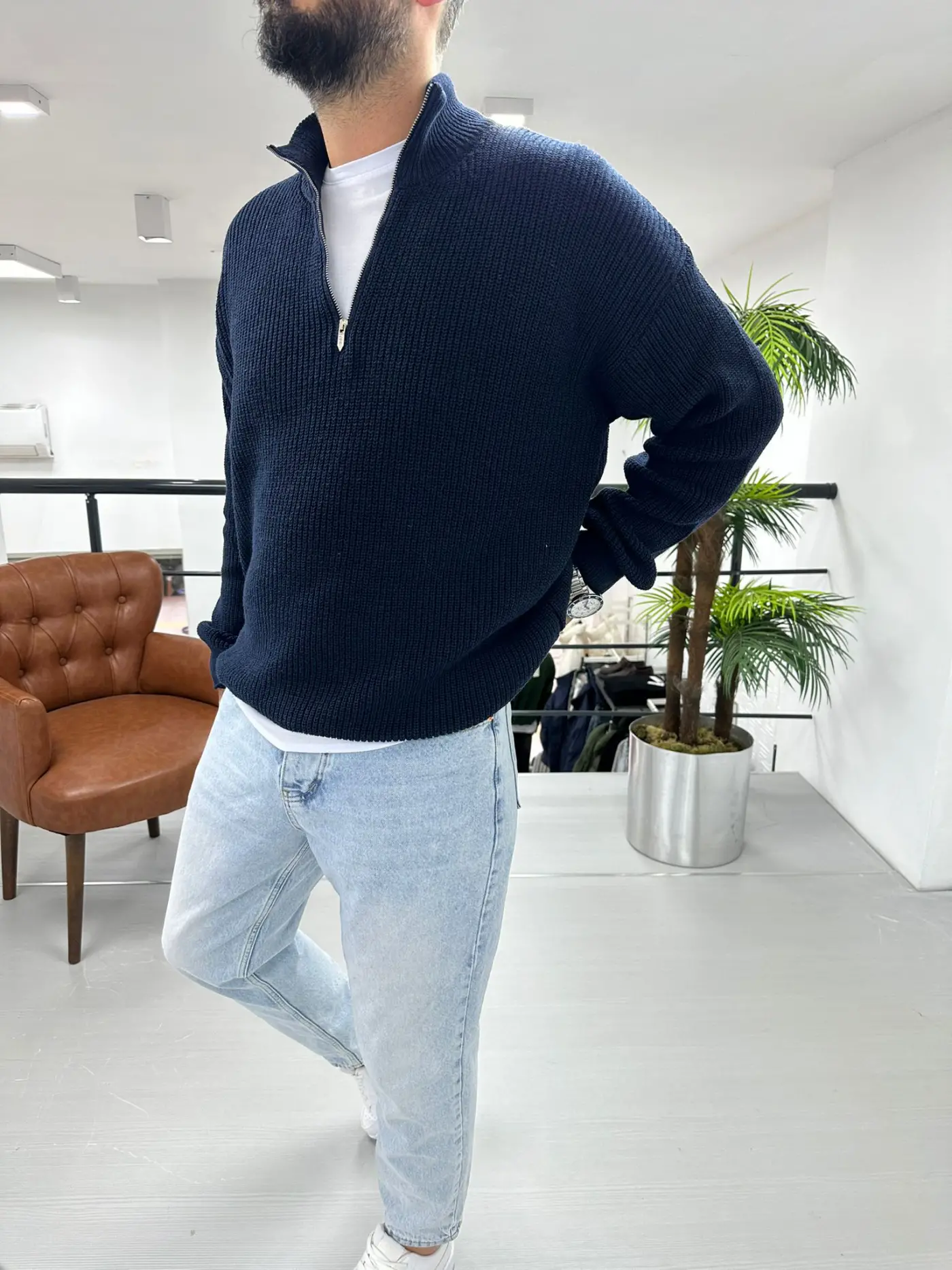 Yaka Fermuar Triko Kazak