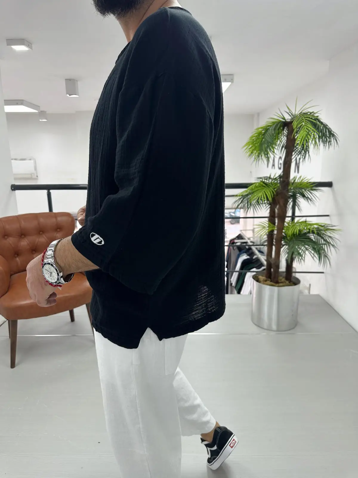 Fakir Kol Müslin Kumaş T-Shirt