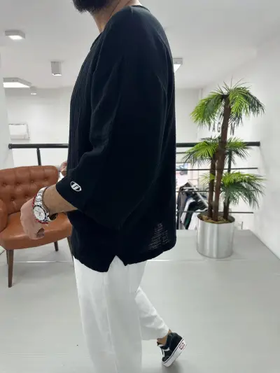 Fakir Kol Müslin Kumaş T-Shirt