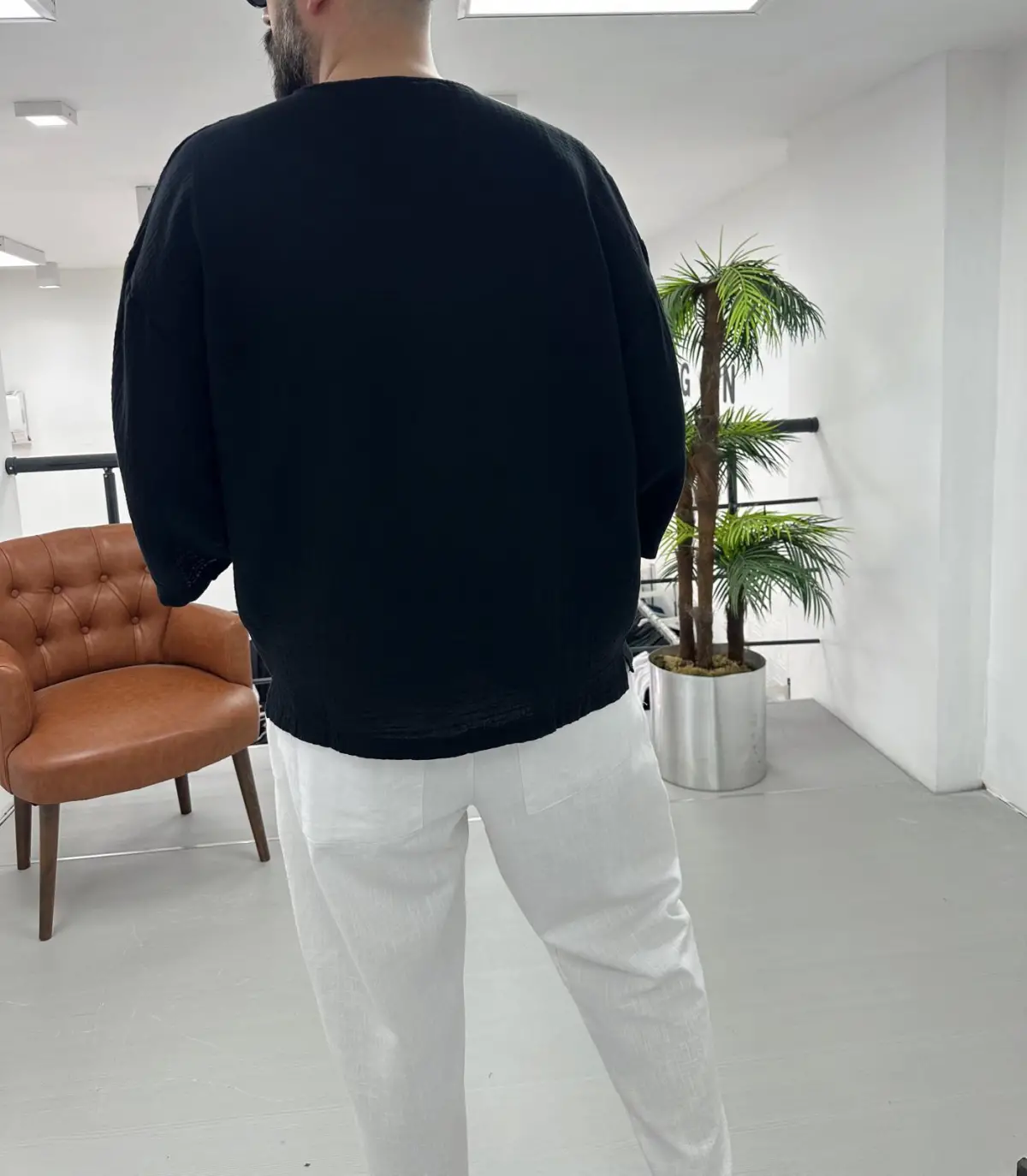 Fakir Kol Müslin Kumaş T-Shirt