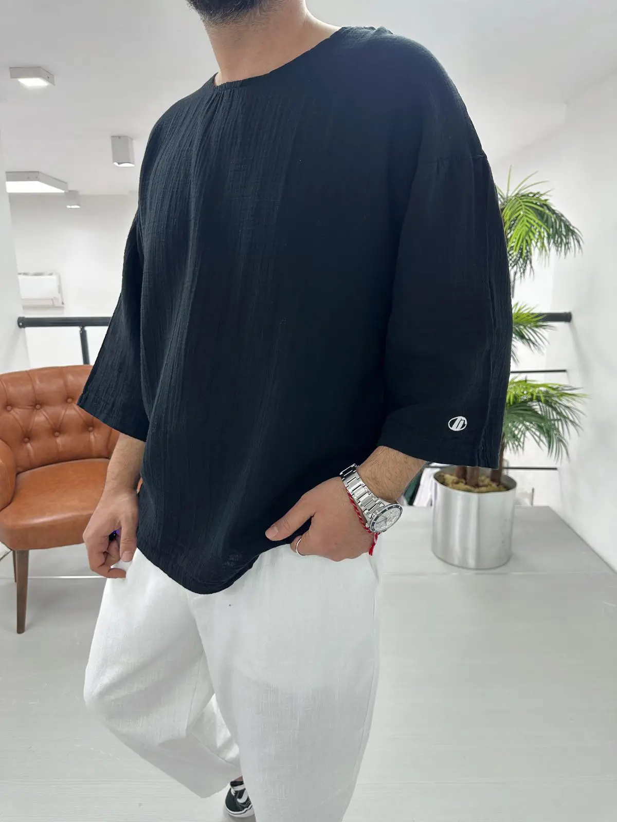 Fakir Kol Müslin Kumaş T-Shirt