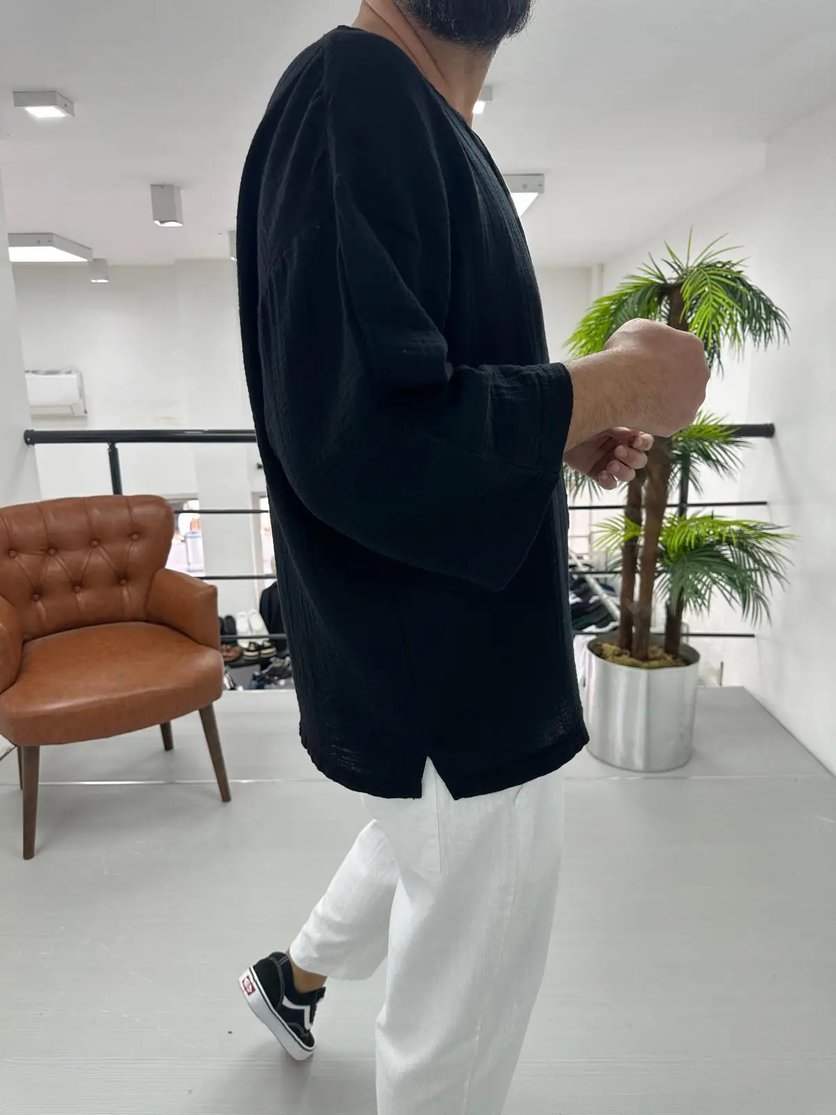 Fakir Kol Müslin Kumaş T-Shirt