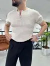 Yaka Düğme Triko Tişört